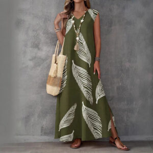 Summer Vacation Style Casual Printed V-Neck Dress